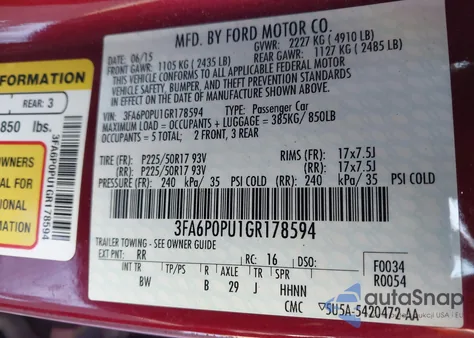 2016 Ford Fusion Energi Se Luxury from USA, damaged, VIN 3FA6P0PU1GR178594